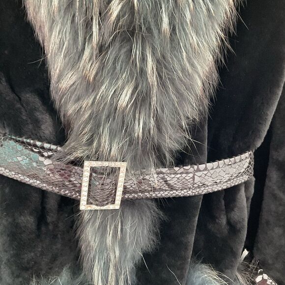 NEW Rosleen BLUE FUR COAT LEATHER BELT ACCENTS FULLY LINED ZIP SIZE 18 - Picture 8 of 15